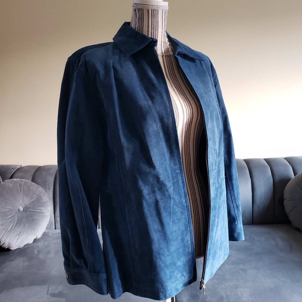 Blue Leather Plus Size Jacket Size 2
